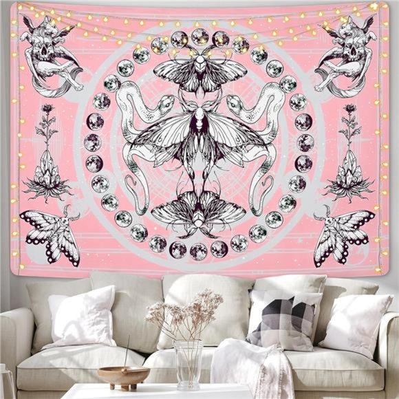Krelymics Aesthetic Butterfly Tapestry Snake Tapestries Moth Wall Tapestry Moon - Picture 3 of 8